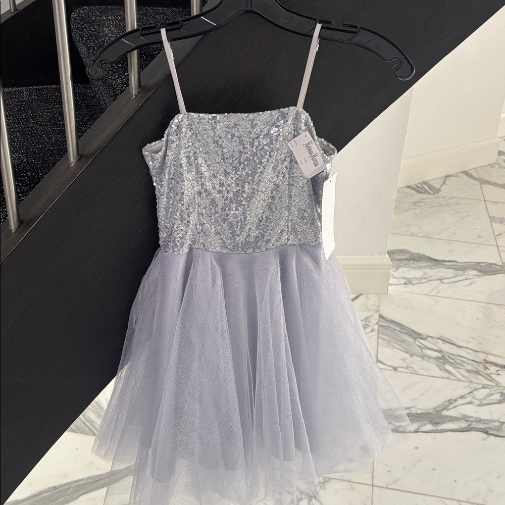 UN Deux Trois Silver Sequin and Tulle Dress